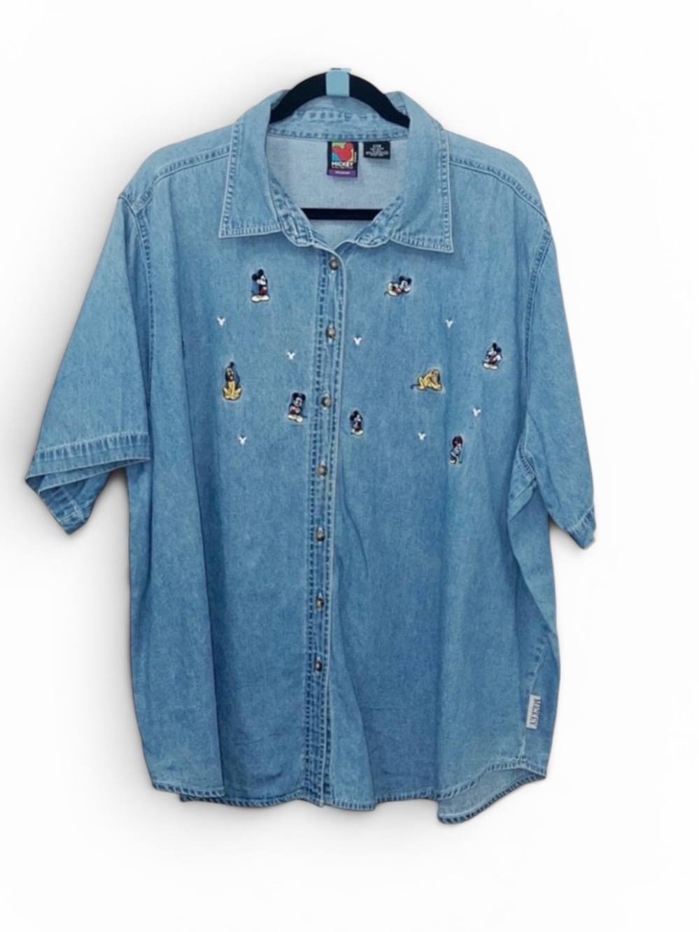 Vintage Mickey Mouse Disney Embroidered Botton Down Denim Shirt Size 22 W